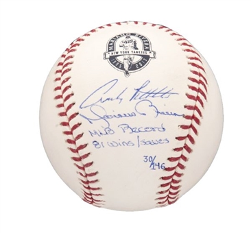 Mariano Rivera & Andy Pettitte Dual Signed Mariano Rivera Logo MLB Baseball